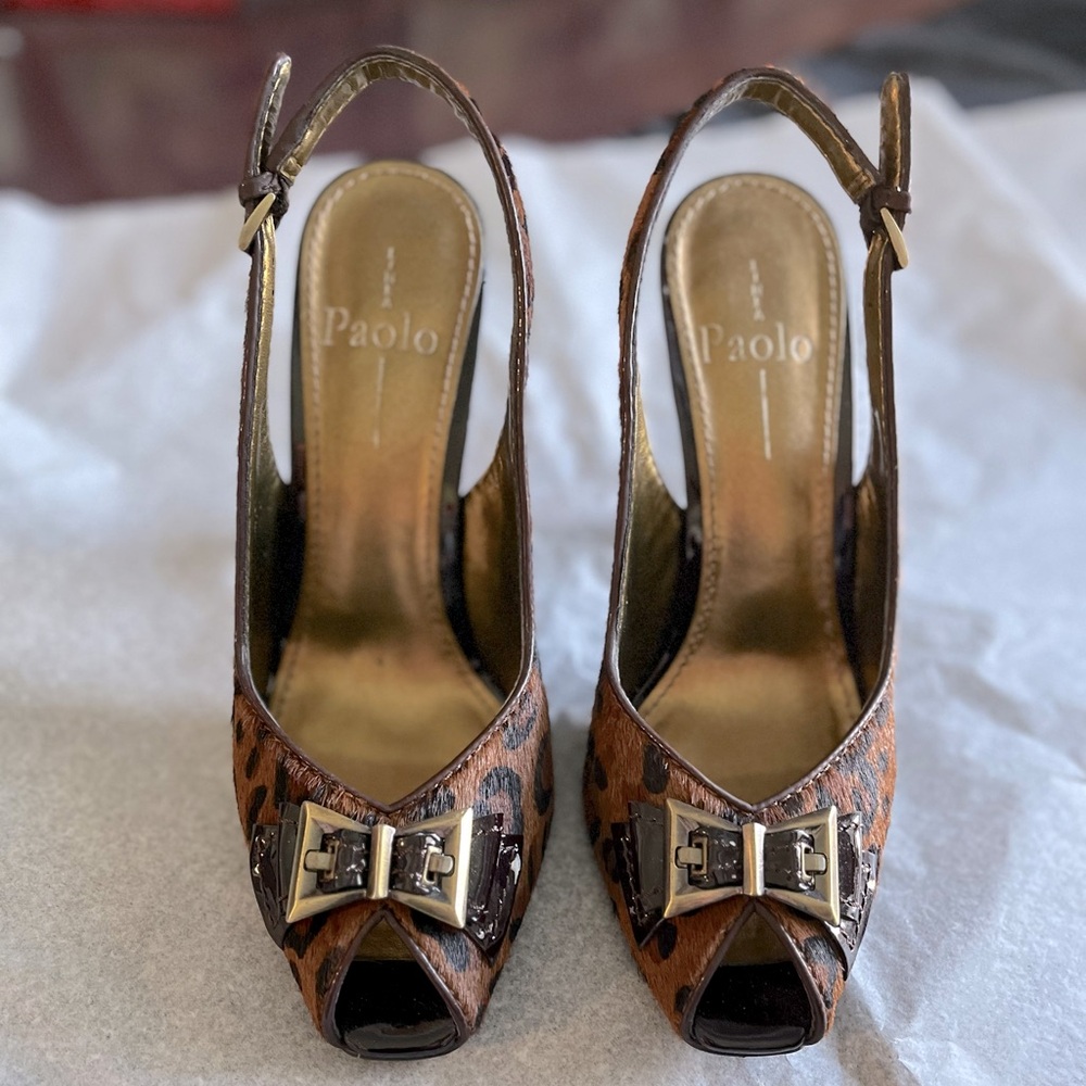 Sling back heels, in brown pony design from Paulo.